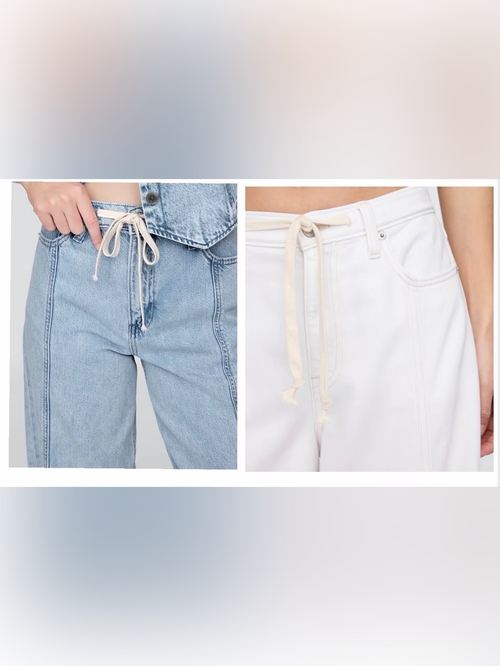 2 Pair Bundle: GAP Baggy Mid-Rise Drawstring Baggy Jeans in Light Blue & White